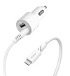 Otterbox - Dual USB 12W Premium Car Charger with Lightning Cable 4ft White